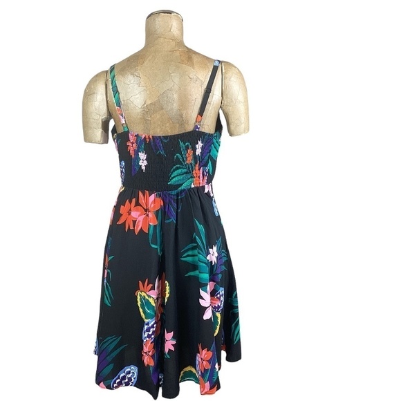 NWT Old Navy Black Tropical Bold Colorful Floral Sun Dress "Cami" Sz L #237i - Picture 5 of 7